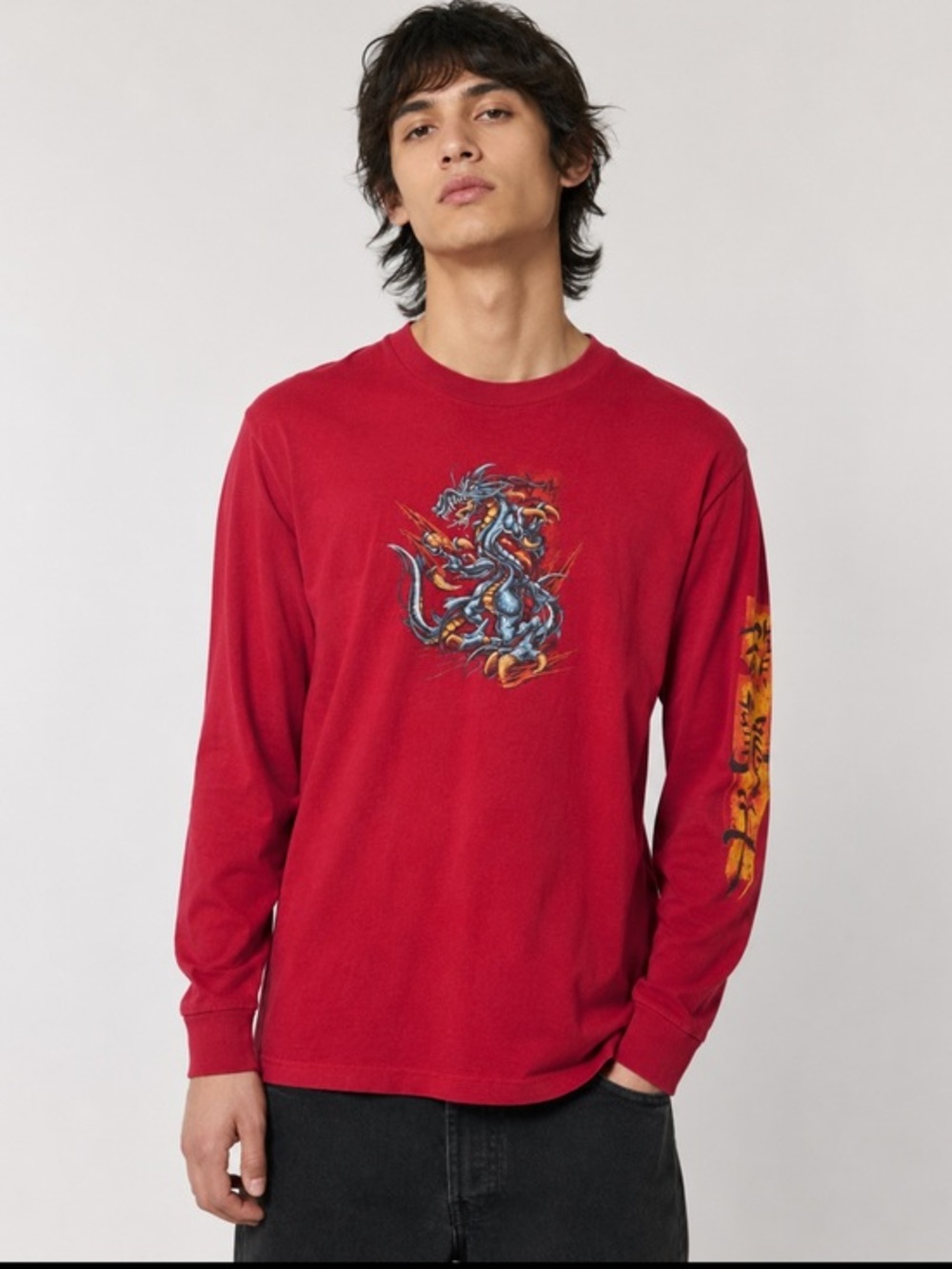 Y2K Early 2000’s Red Dragon Top Heavy Long Sleeve Vintage Shirt